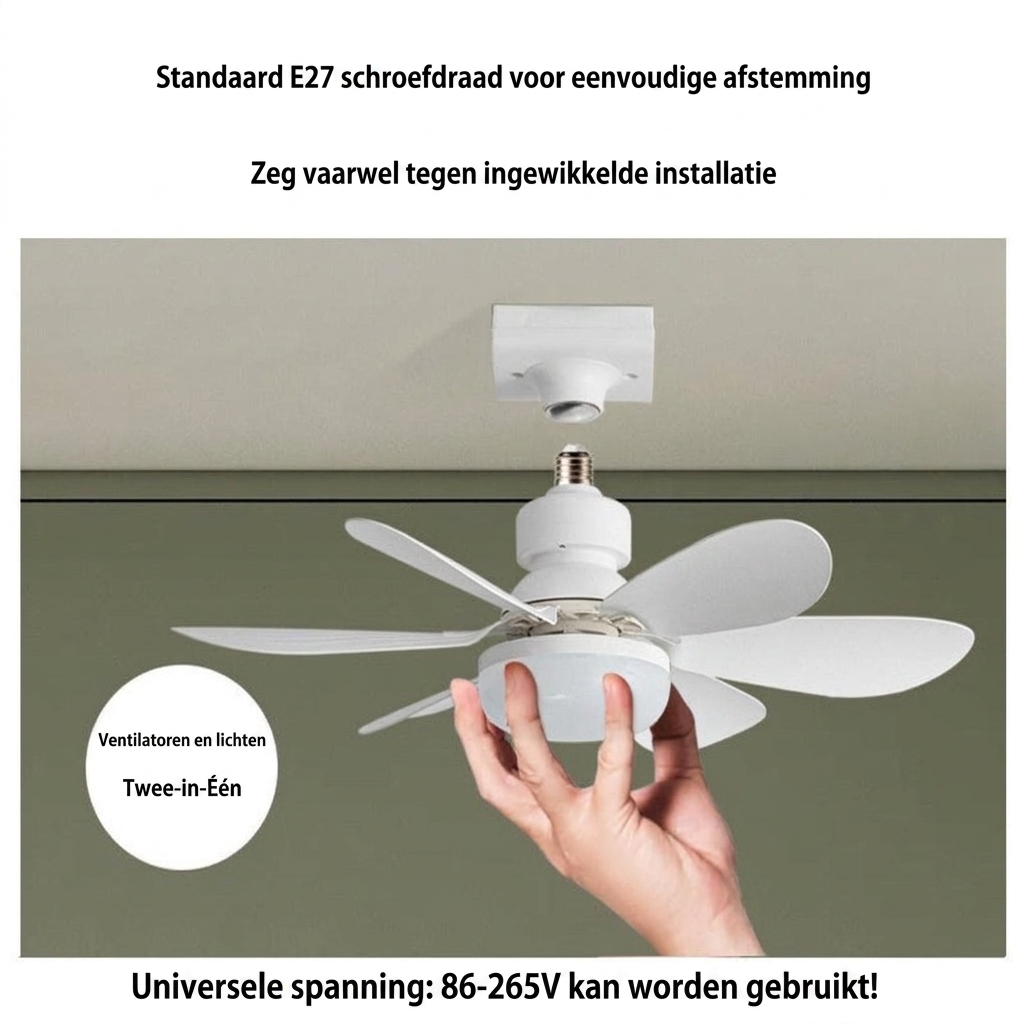 Plafondventilator met LED-lamp en afstandsbediening voor E27-fitting