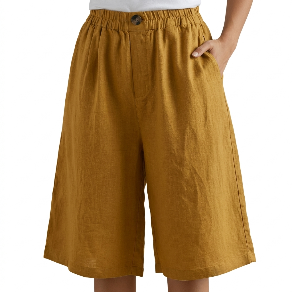 Dames Katoen & Linnen Cropped Short met Losse High Waist
