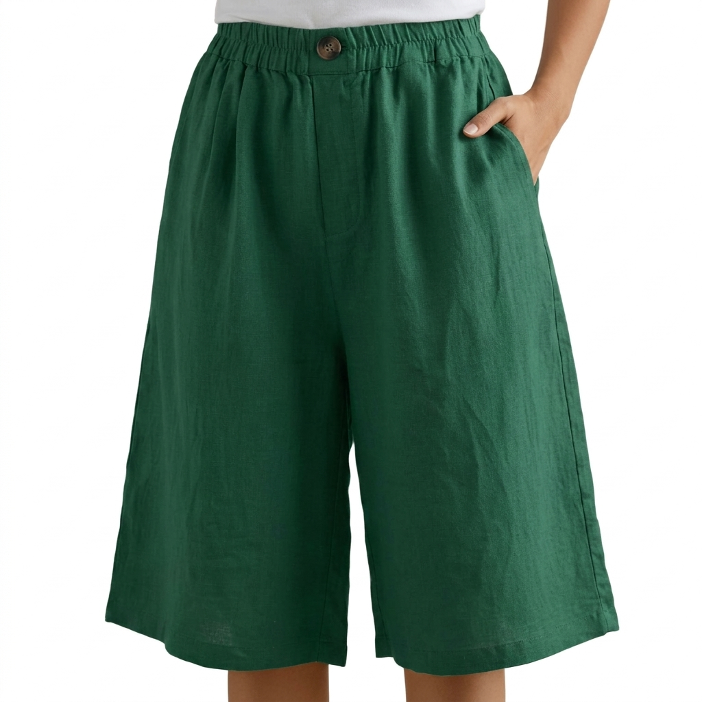 Dames Katoen & Linnen Cropped Short met Losse High Waist