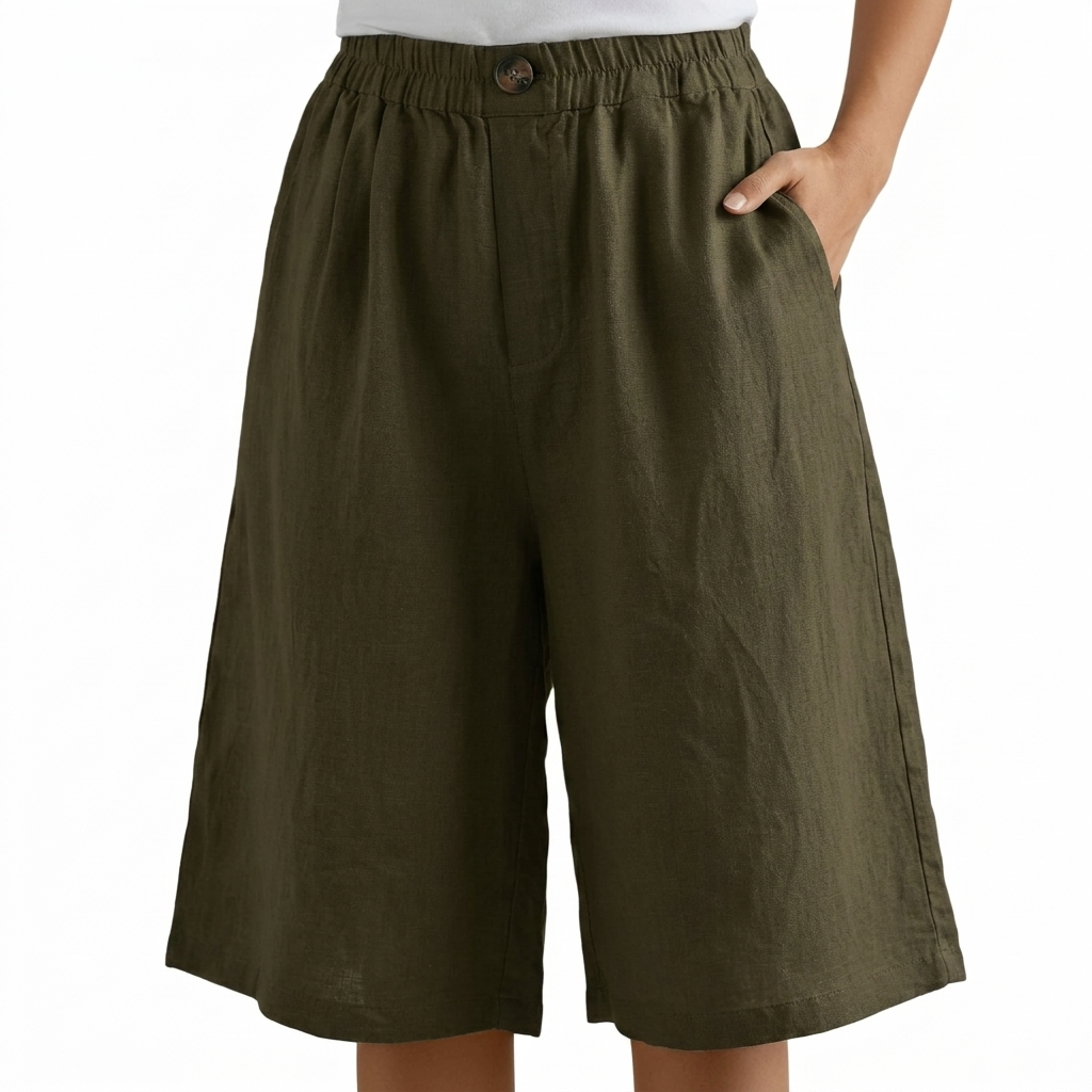Dames Katoen & Linnen Cropped Short met Losse High Waist