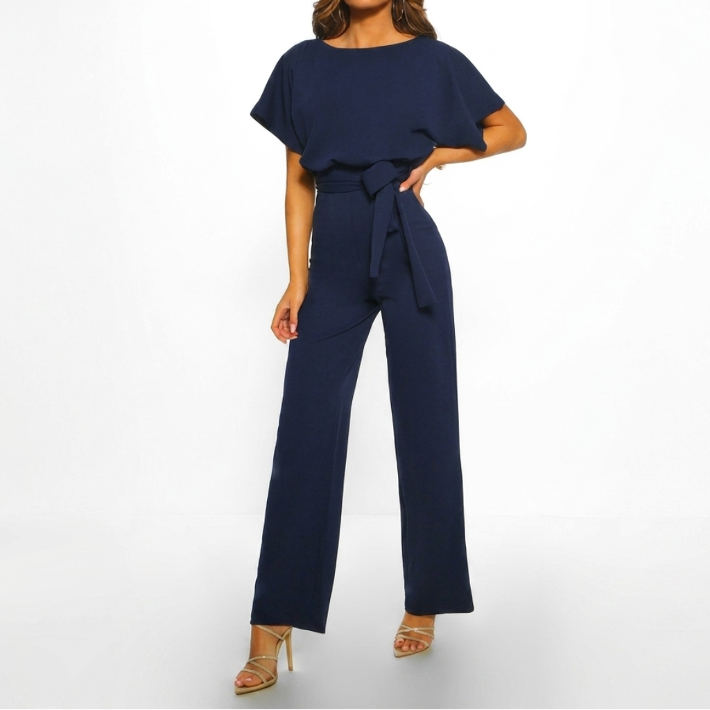 Jumpsuit voor dames met korte mouwen en rechte pijp