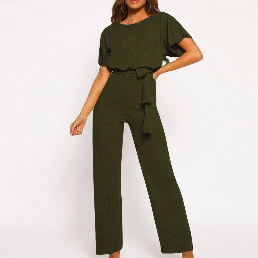 Jumpsuit voor dames met korte mouwen en rechte pijp