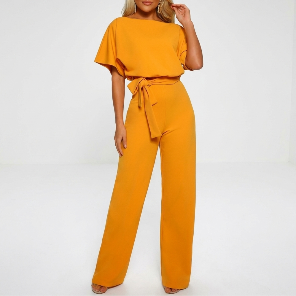 Jumpsuit voor dames met korte mouwen en rechte pijp