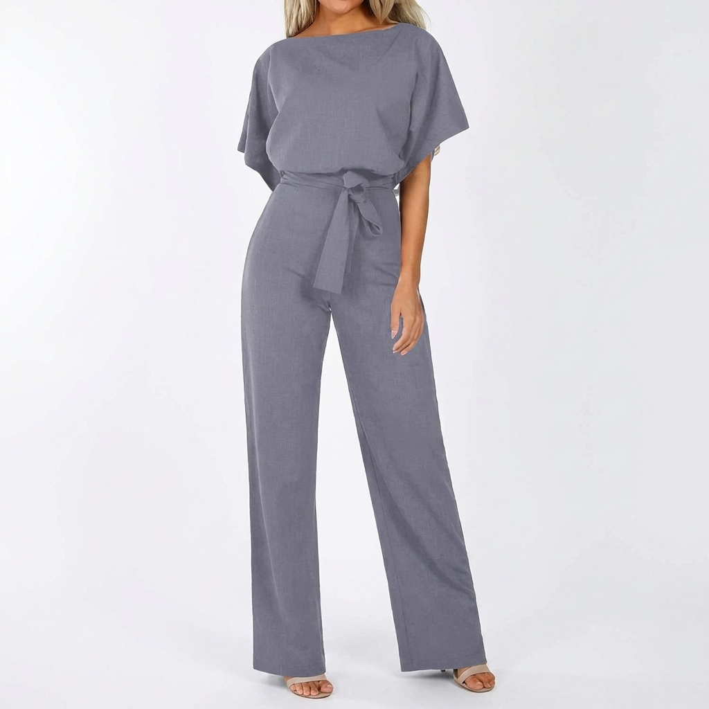 Jumpsuit voor dames met korte mouwen en rechte pijp