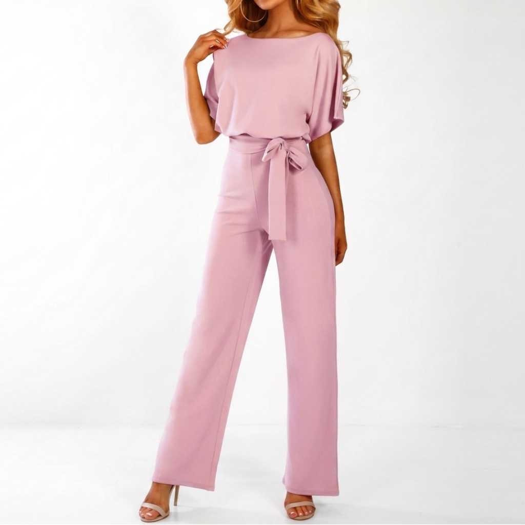 Jumpsuit voor dames met korte mouwen en rechte pijp