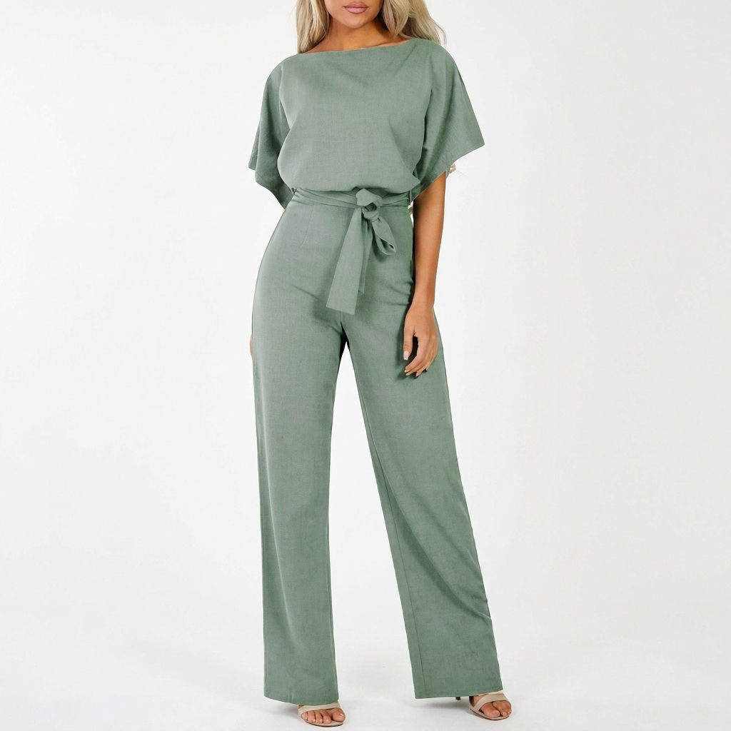 Jumpsuit voor dames met korte mouwen en rechte pijp