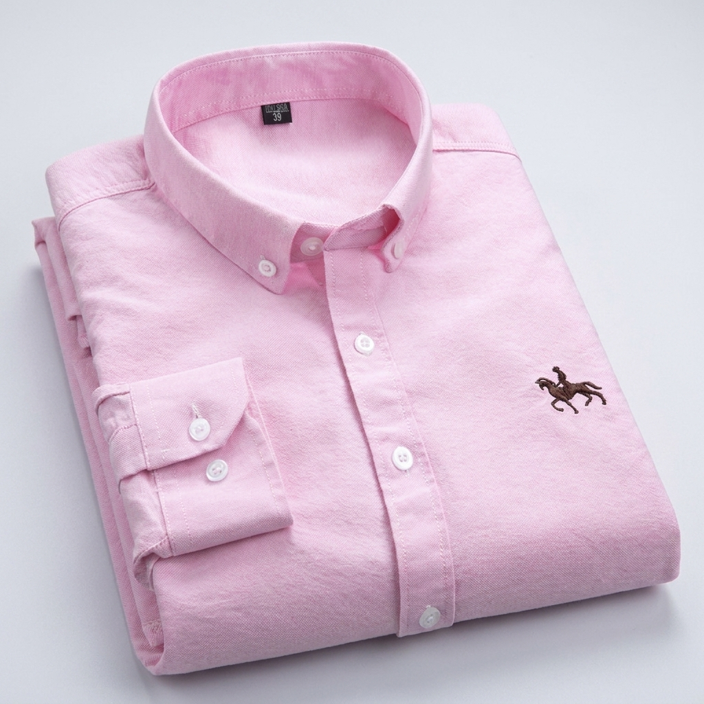 100% Katoenen Oxford Overhemd met Geborduurd Paardenmotief