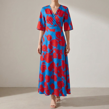 Zomerse casual jurk met korte mouwen en bloemenprint voor dames