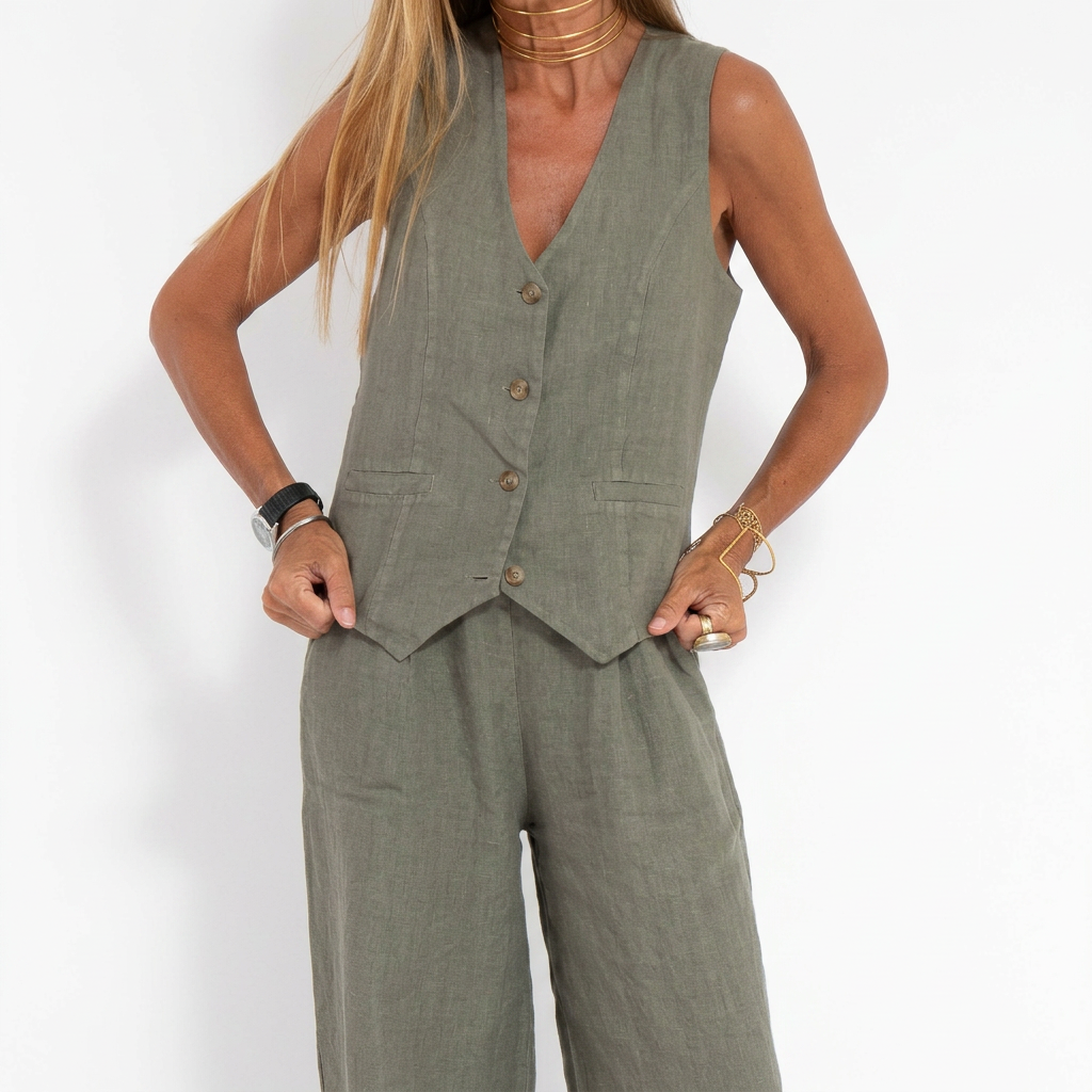 Set van gilet en wijde pantalon voor dames