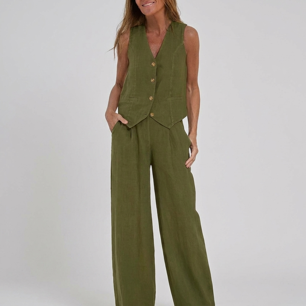 Set van gilet en wijde pantalon voor dames