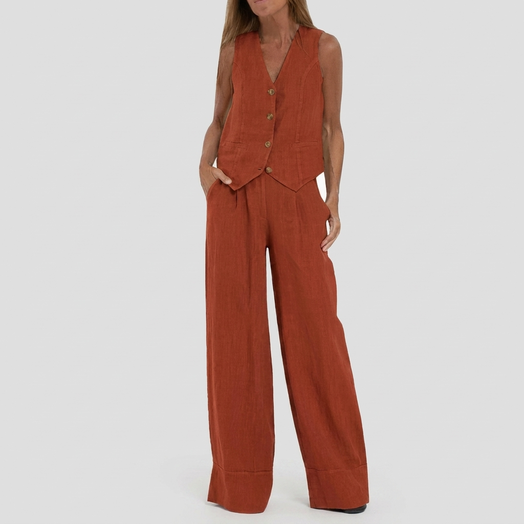 Set van gilet en wijde pantalon voor dames