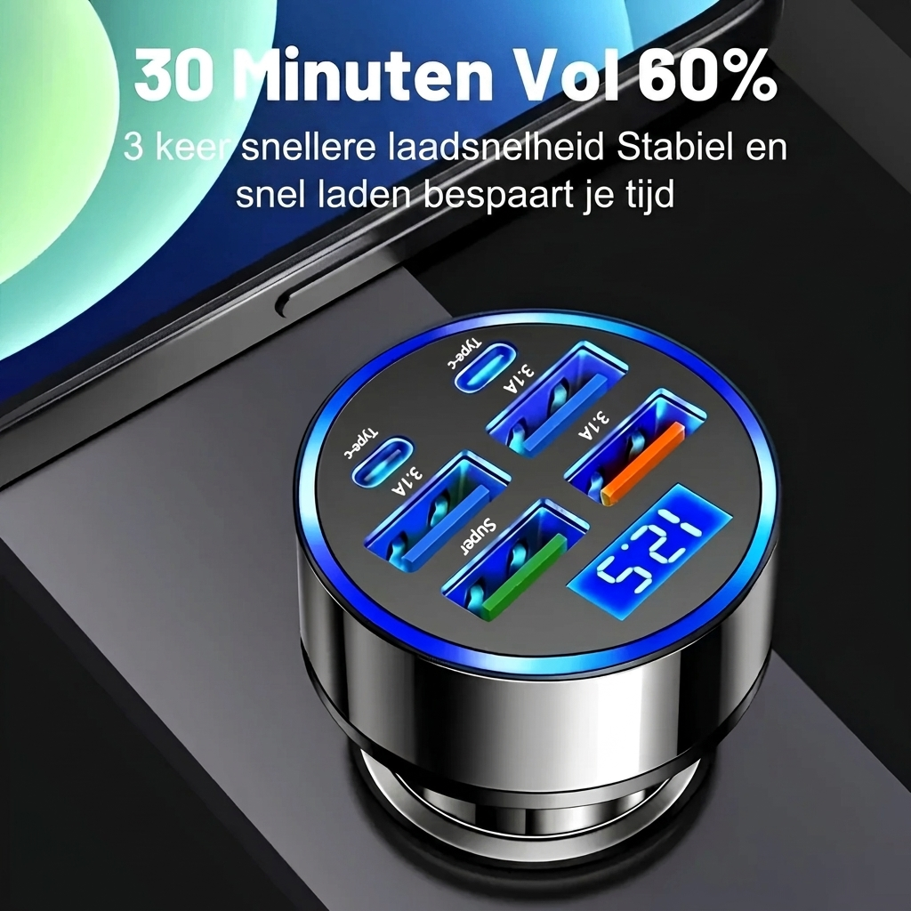 100W snelle draagbare autolader met dubbele USB-poort