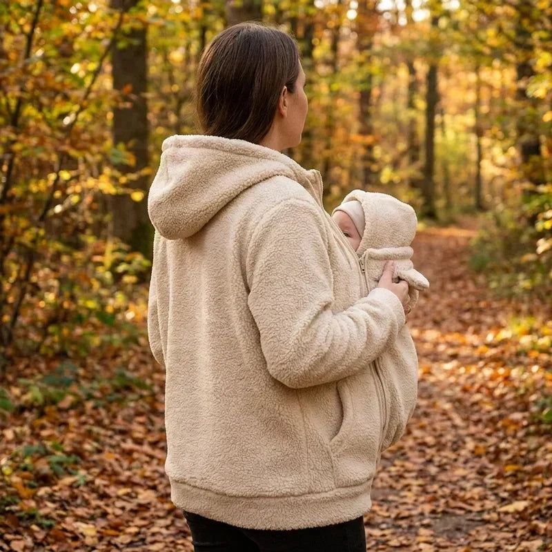 Gezellige sherpa-fleecehoodie met afneembaar ritsinzetstuk als babydrager