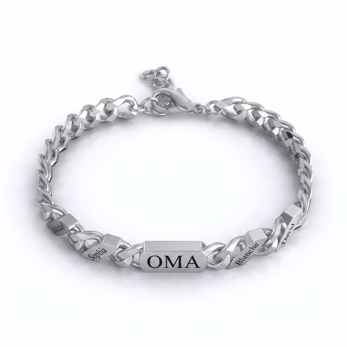 Gepersonaliseerde familieschakelarmband met gegraveerde namen – zilver of goud