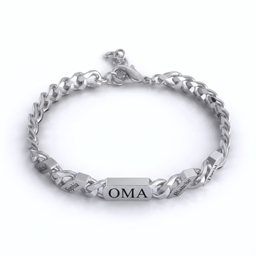 Gepersonaliseerde familieschakelarmband met gegraveerde namen – zilver of goud