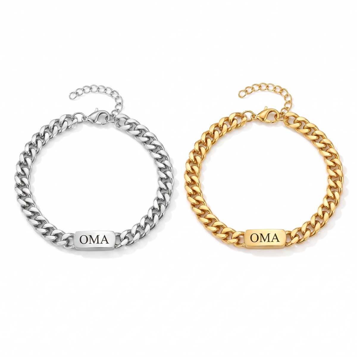 Gepersonaliseerde familieschakelarmband met gegraveerde namen – zilver of goud