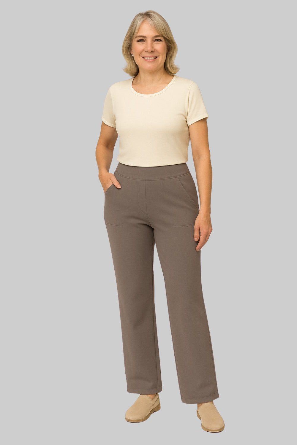 Stretchbroek met hoge taille en wijde pijpen voor dames