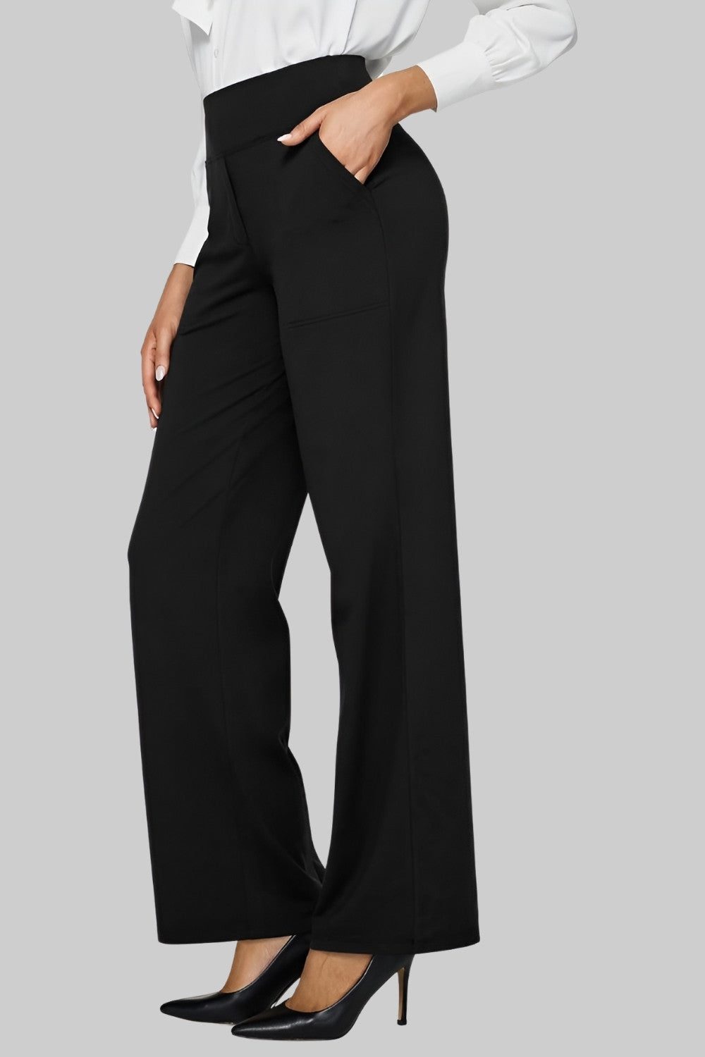 Stretchbroek met hoge taille en wijde pijpen voor dames
