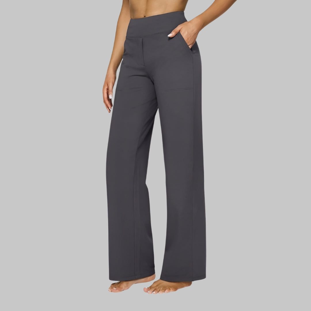 Stretchbroek met hoge taille en wijde pijpen voor dames