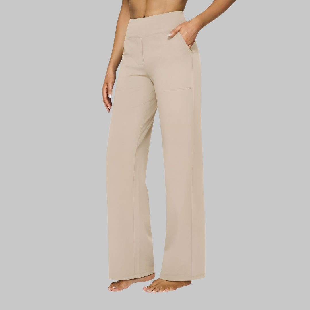 Stretchbroek met hoge taille en wijde pijpen voor dames