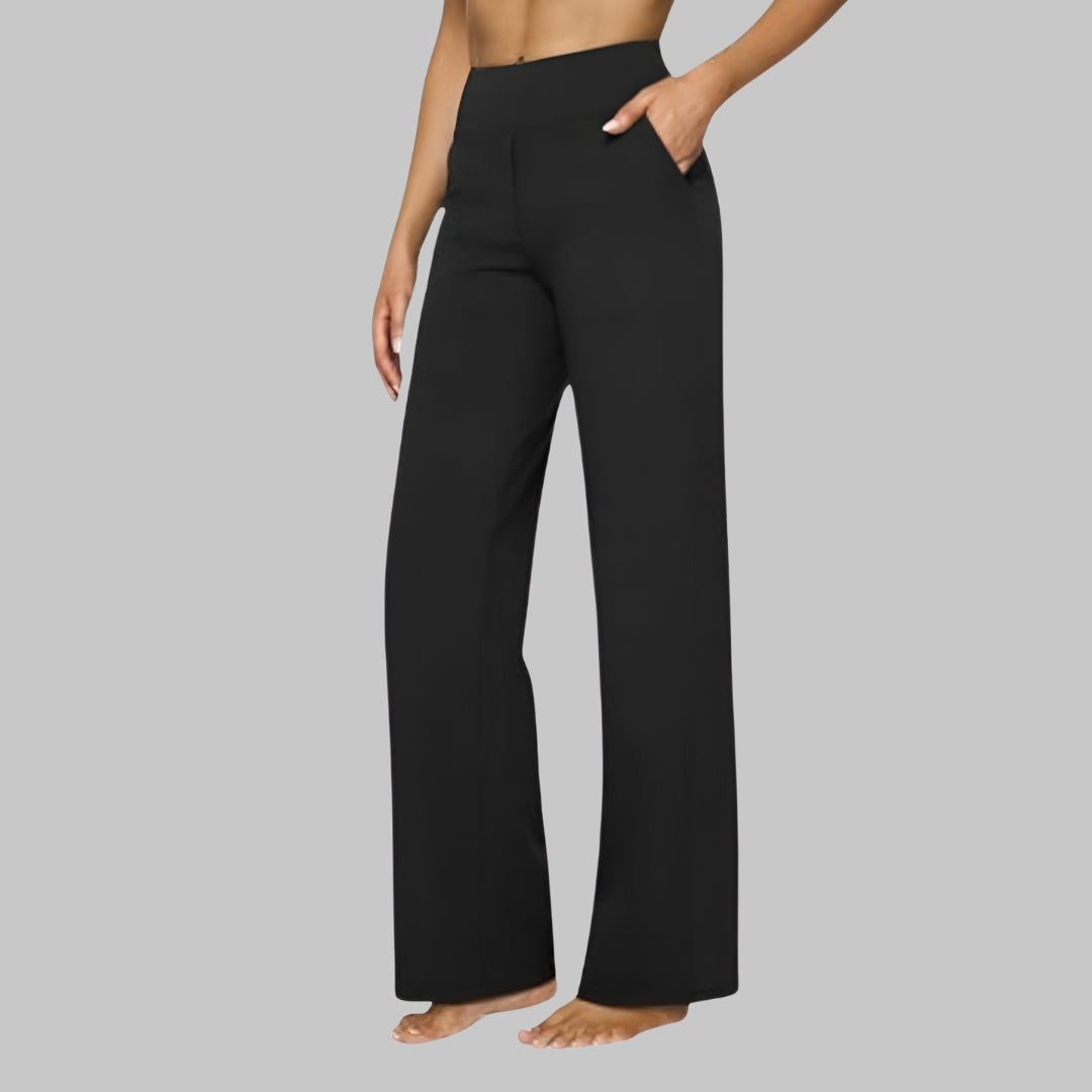 Stretchbroek met hoge taille en wijde pijpen voor dames