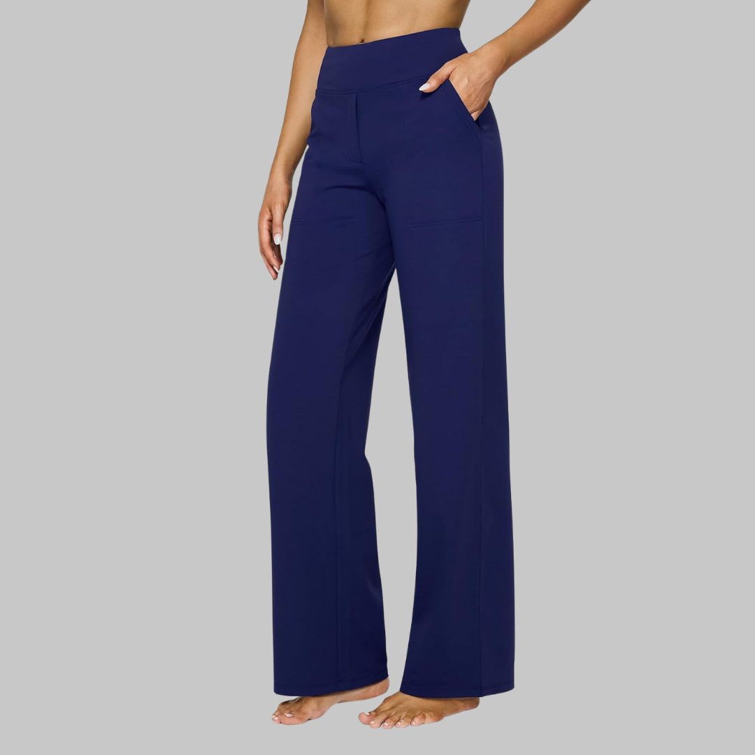Stretchbroek met hoge taille en wijde pijpen voor dames