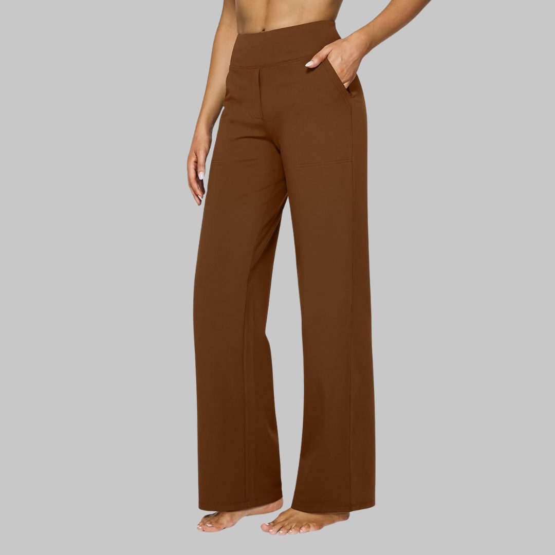 Stretchbroek met hoge taille en wijde pijpen voor dames