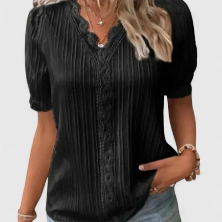 Indy damesblouse met V-hals en korte mouwen