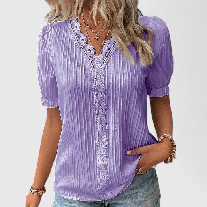 Indy damesblouse met V-hals en korte mouwen
