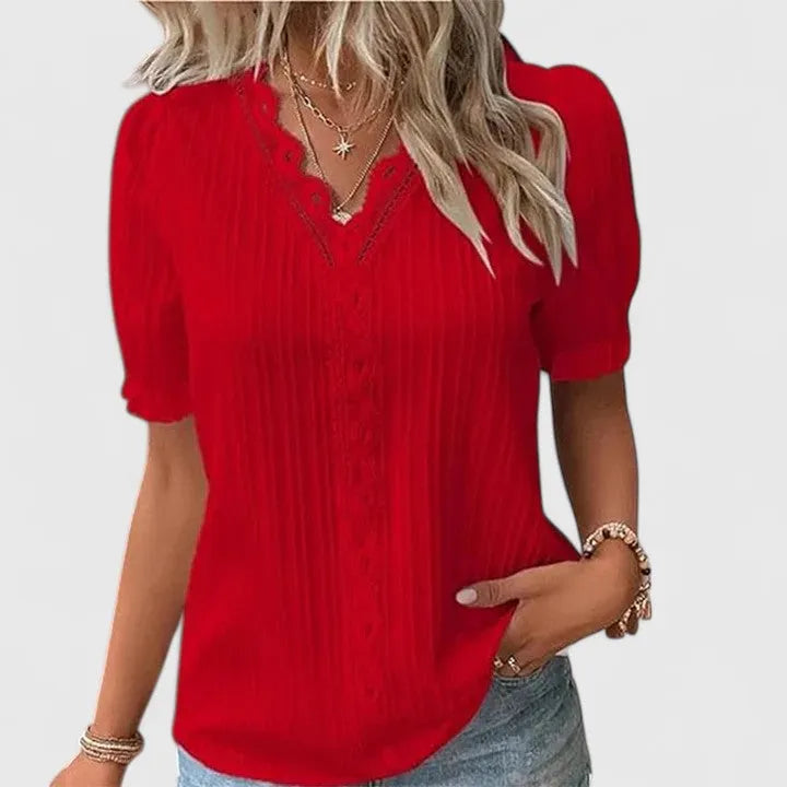 Indy damesblouse met V-hals en korte mouwen