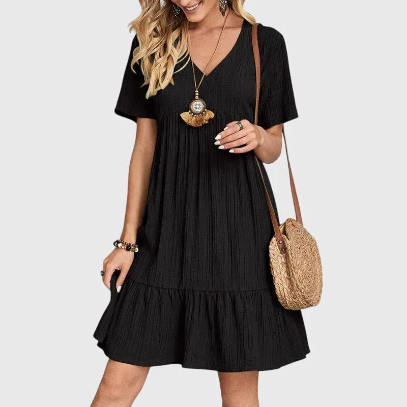Jasmine A-lijn damesjurk met V-hals en korte mouwen