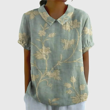 Jenna damesblouse met V-hals, korte mouwen en bloemenprint