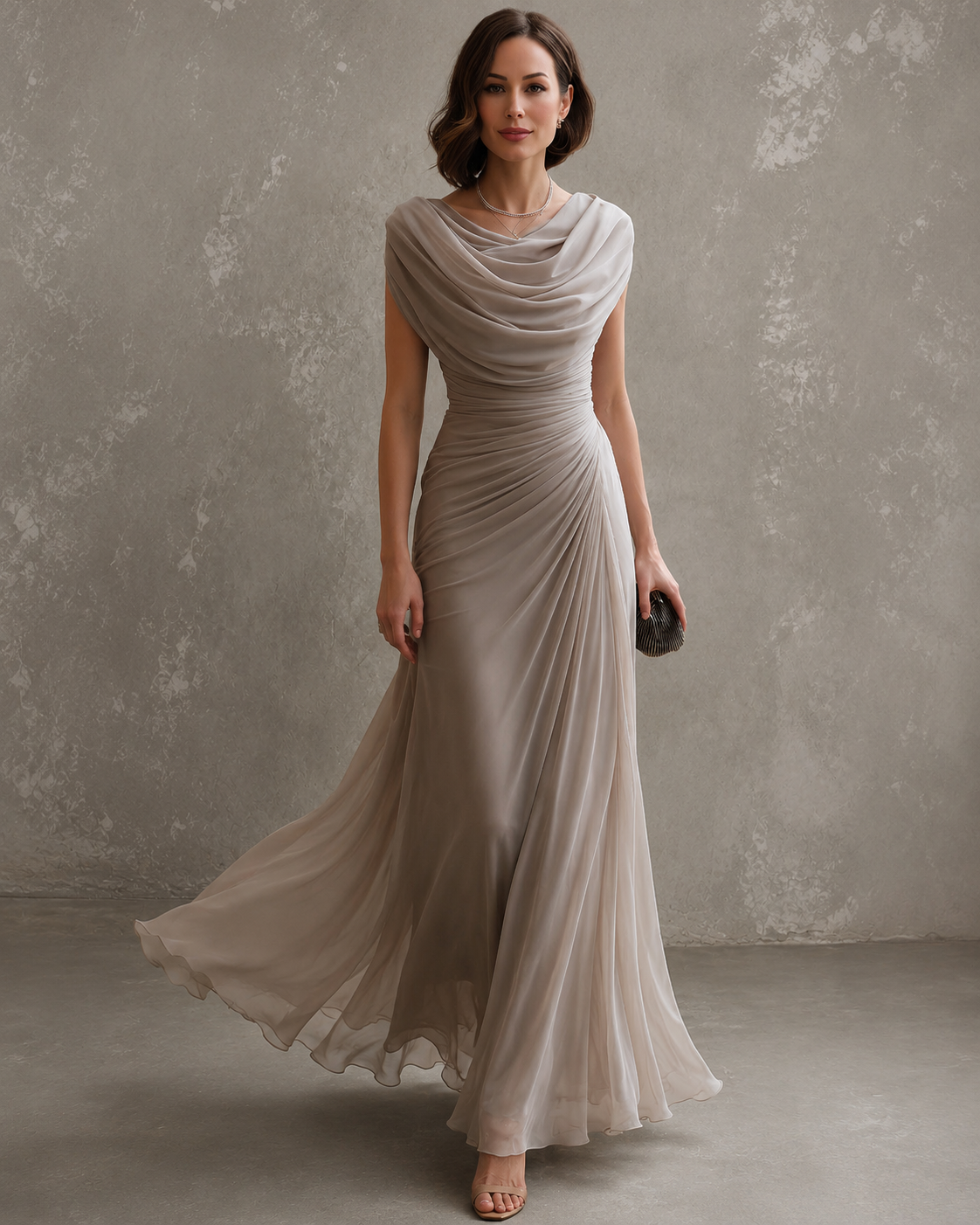 Gedrapeerde maxi-jurk met mouwloos silhouet