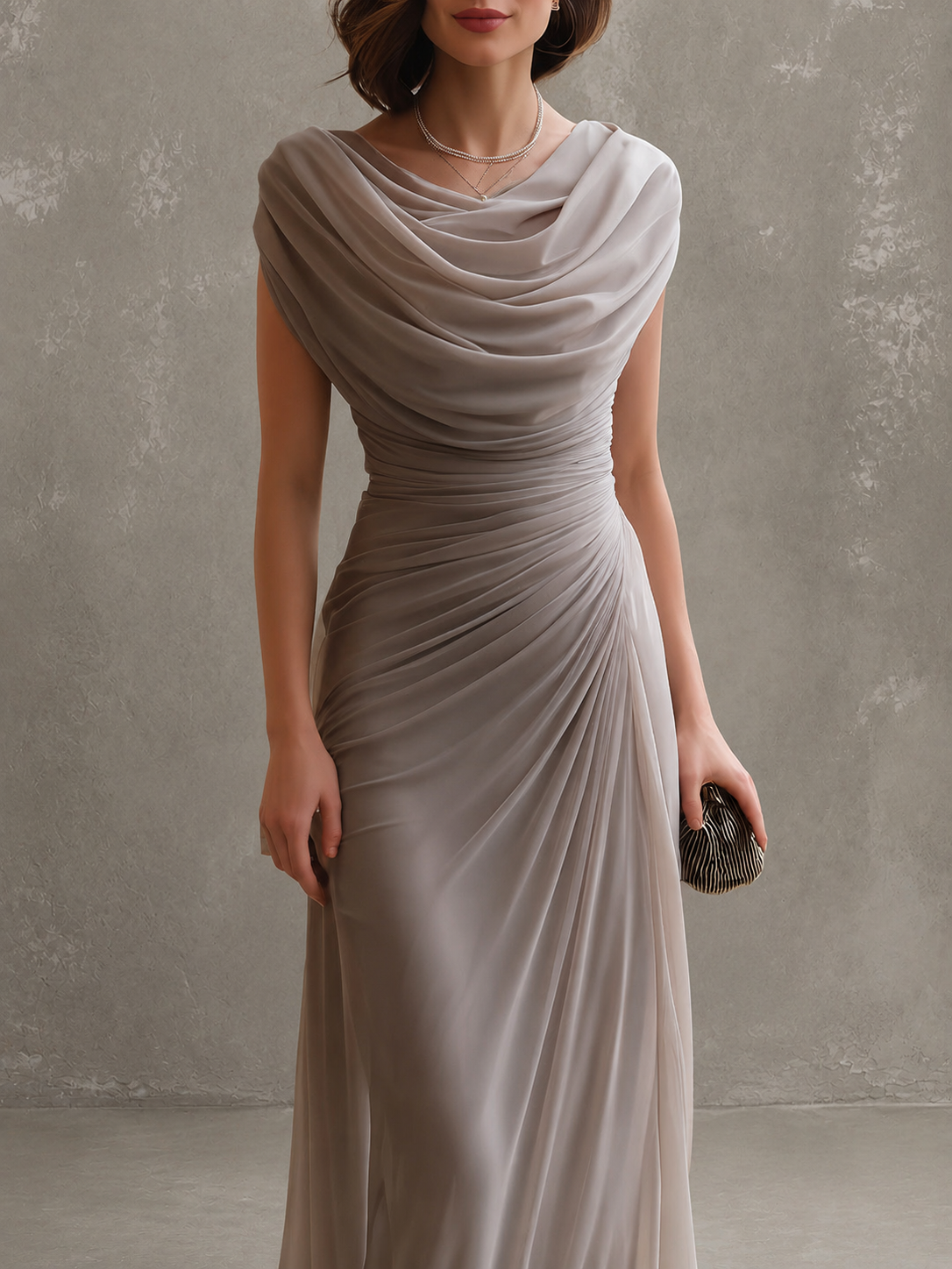 Gedrapeerde maxi-jurk met mouwloos silhouet