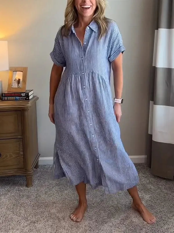 Julianne gestreepte midiblousejurk voor dames met knoopsluiting