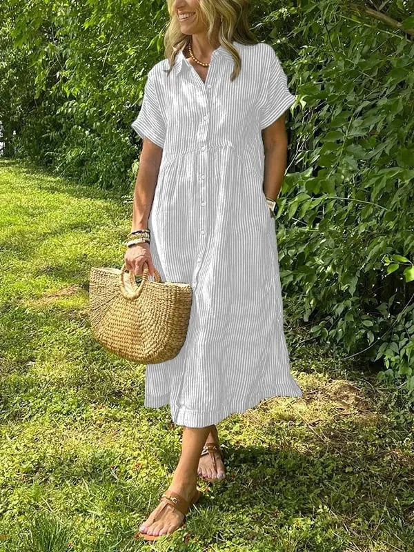 Julianne gestreepte midiblousejurk voor dames met knoopsluiting