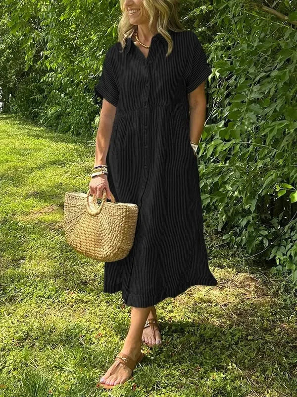 Julianne gestreepte midiblousejurk voor dames met knoopsluiting