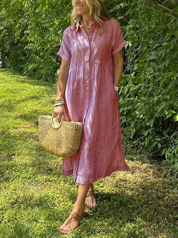 Julianne gestreepte midiblousejurk voor dames met knoopsluiting