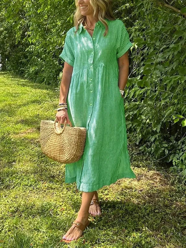 Julianne gestreepte midiblousejurk voor dames met knoopsluiting