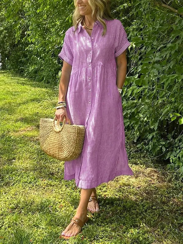 Julianne gestreepte midiblousejurk voor dames met knoopsluiting