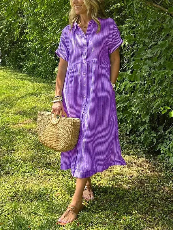 Julianne gestreepte midiblousejurk voor dames met knoopsluiting