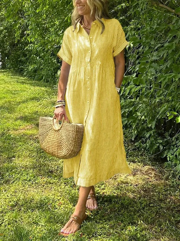 Julianne gestreepte midiblousejurk voor dames met knoopsluiting