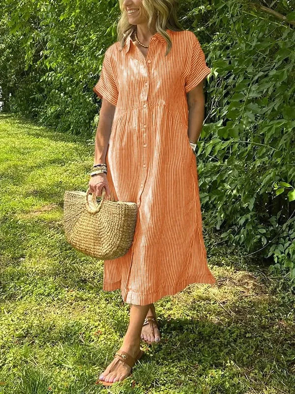 Julianne gestreepte midiblousejurk voor dames met knoopsluiting