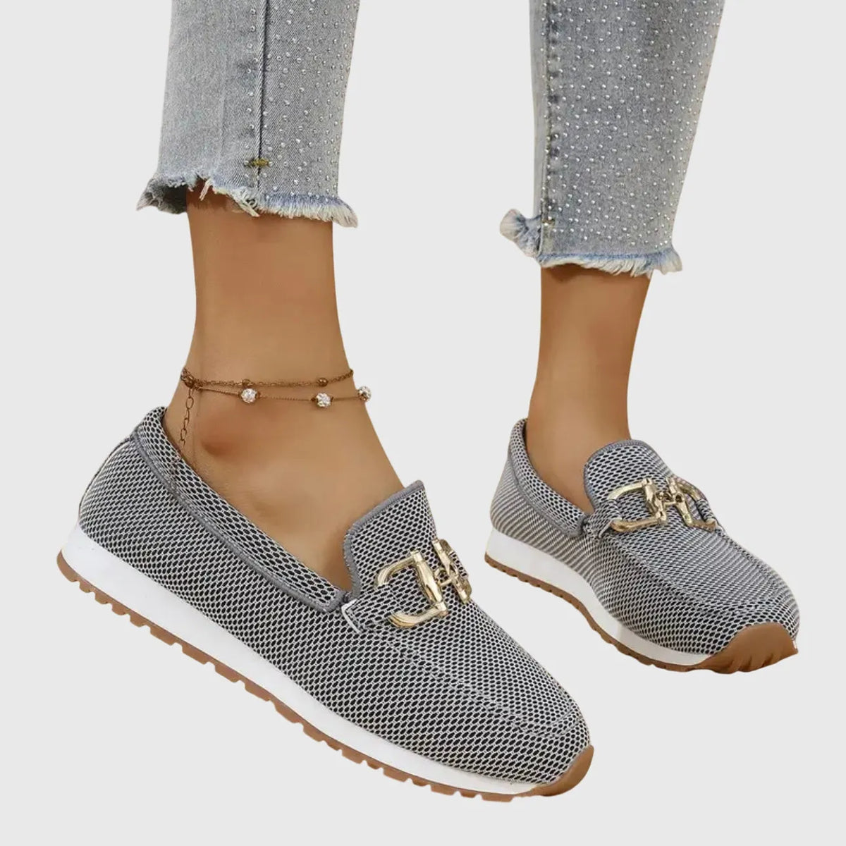 June geweven instaploafers voor dames met gesp