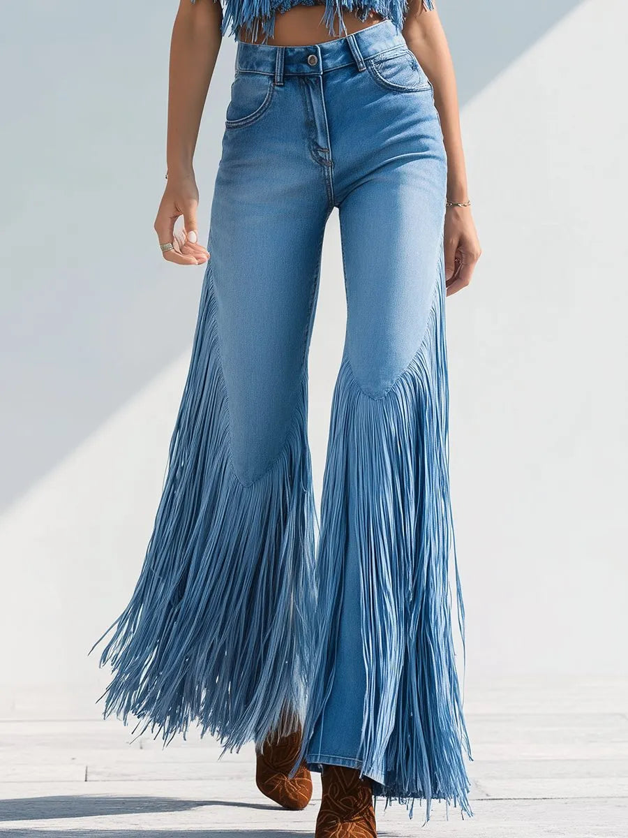 Kaia jeans met franjes en wijde uitlopende pijpen voor dames