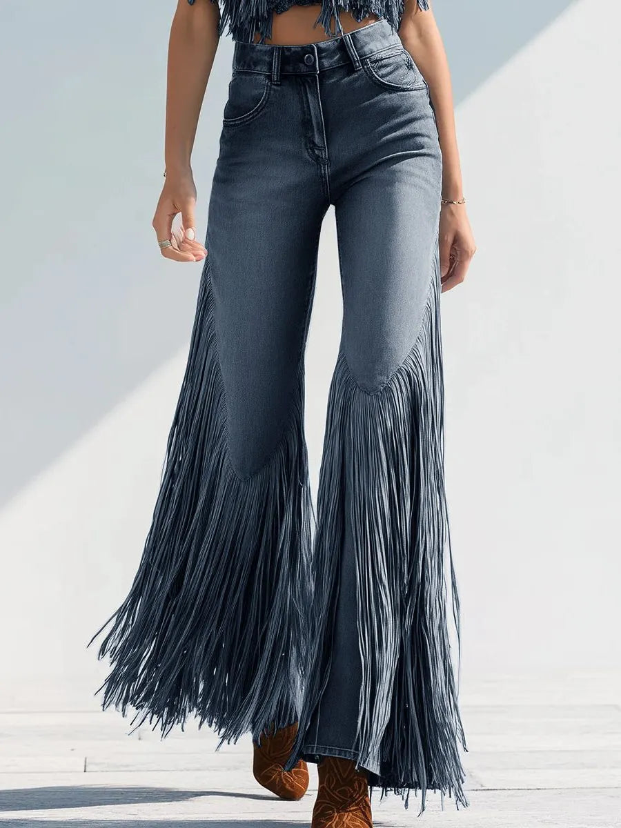 Kaia jeans met franjes en wijde uitlopende pijpen voor dames