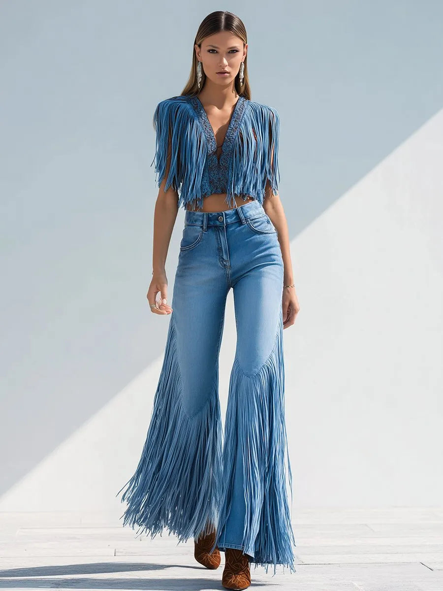 Kaia jeans met franjes en wijde uitlopende pijpen voor dames