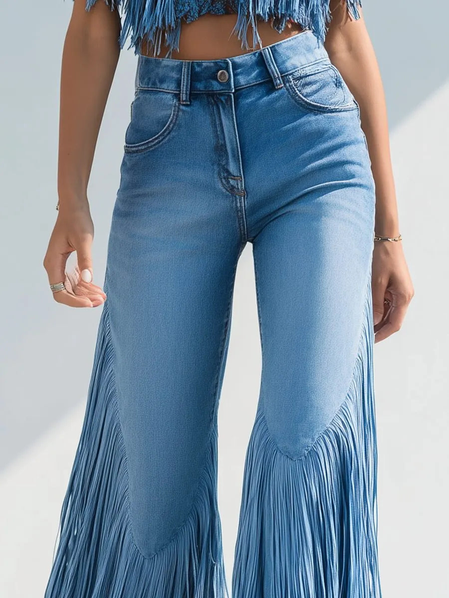 Kaia jeans met franjes en wijde uitlopende pijpen voor dames
