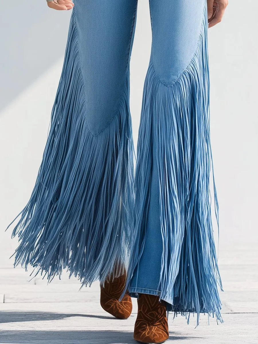 Kaia jeans met franjes en wijde uitlopende pijpen voor dames