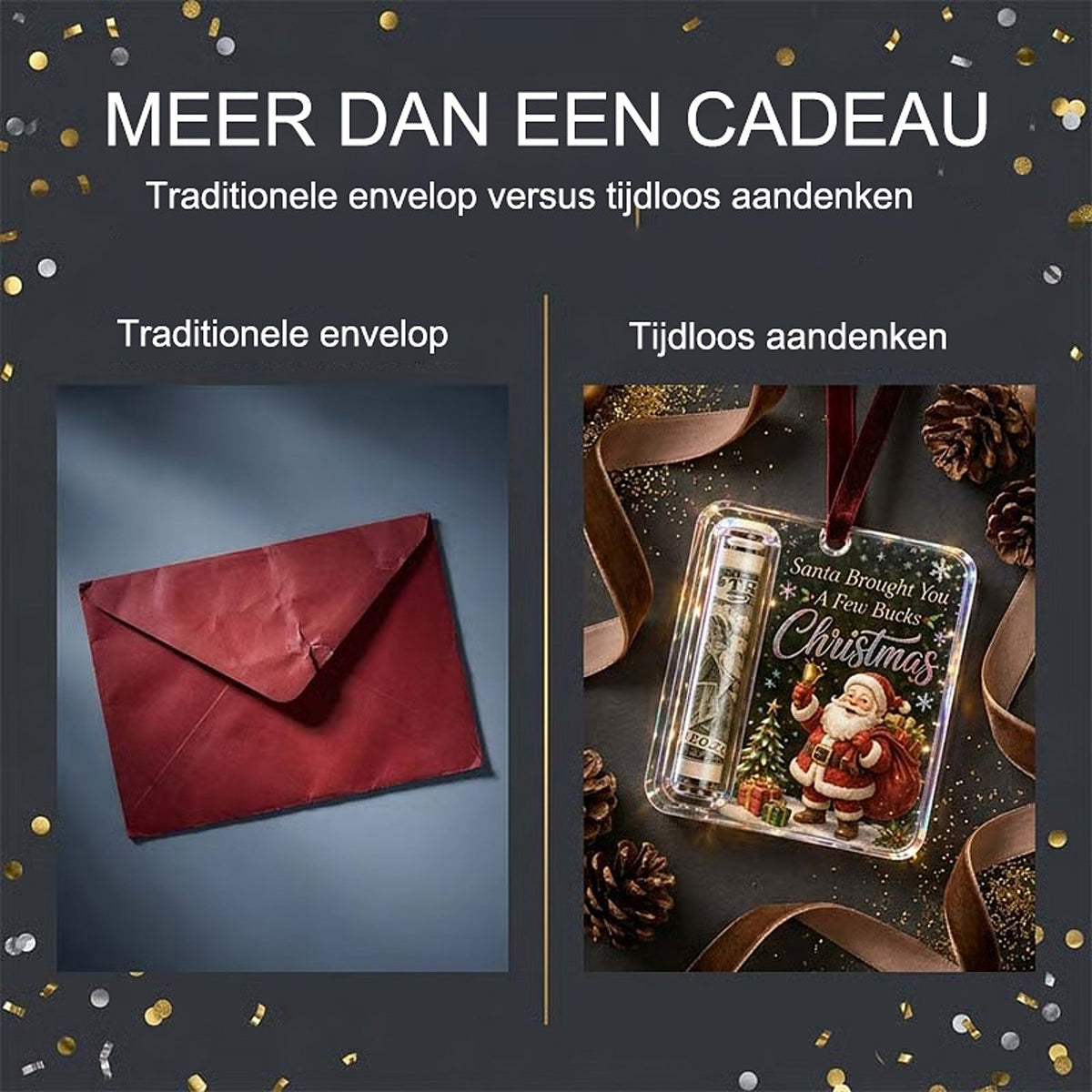 Kersthanger geldhouder - kleerhanger van helder acryl voor opgerolde bankbiljetten